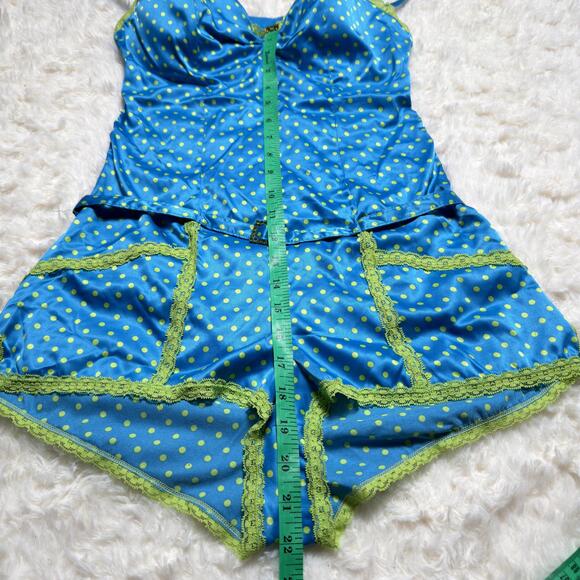 Victoria's Secret Sexy Little Things Y2K Blue Lime Polka Dot Satin Romper 36B - Picture 4 of 8